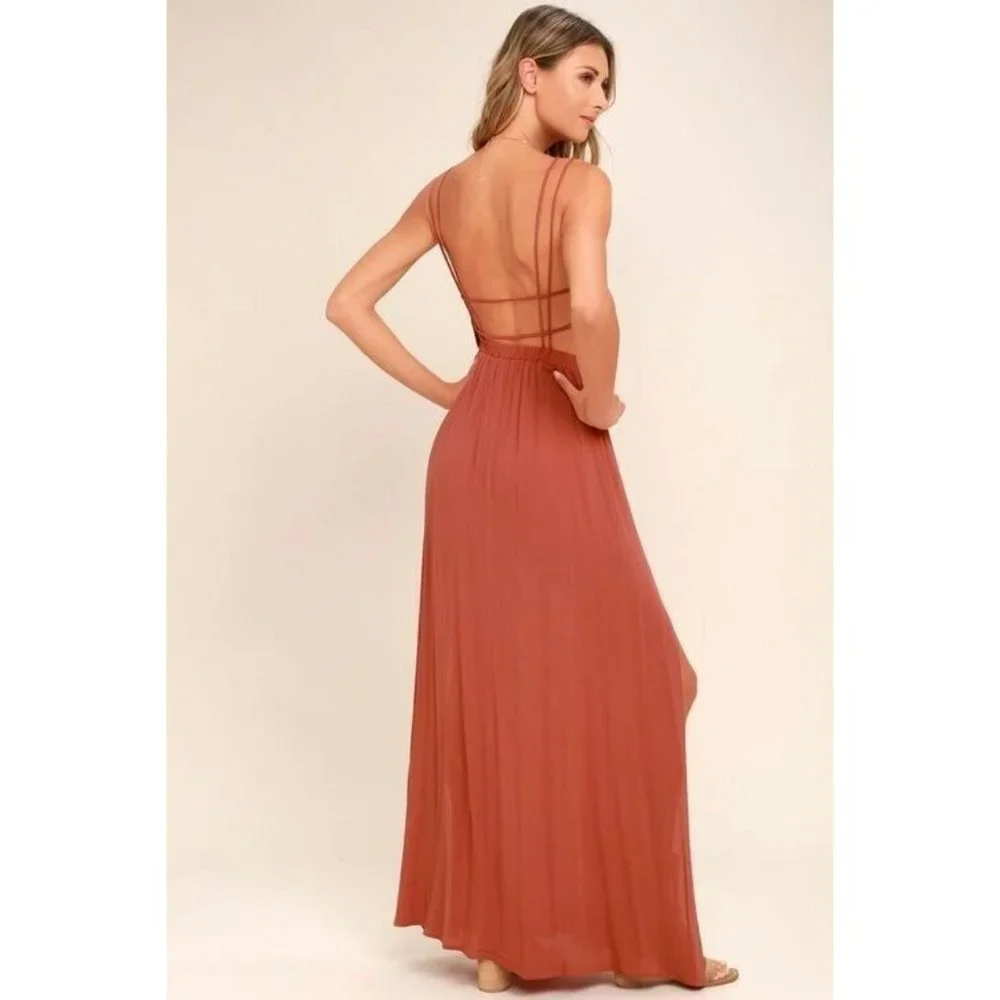 Lulus Womens Lost In Paradise Maxi Dress Medium Pink Strappy Tank R63897 - Picture 9 of 9